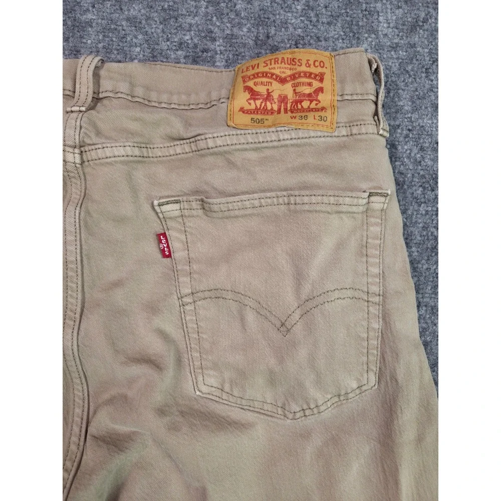 Levi's 505 Shorts Mens 36 Tan Khaki Denim Cut Off Raw Hem Regular Fit